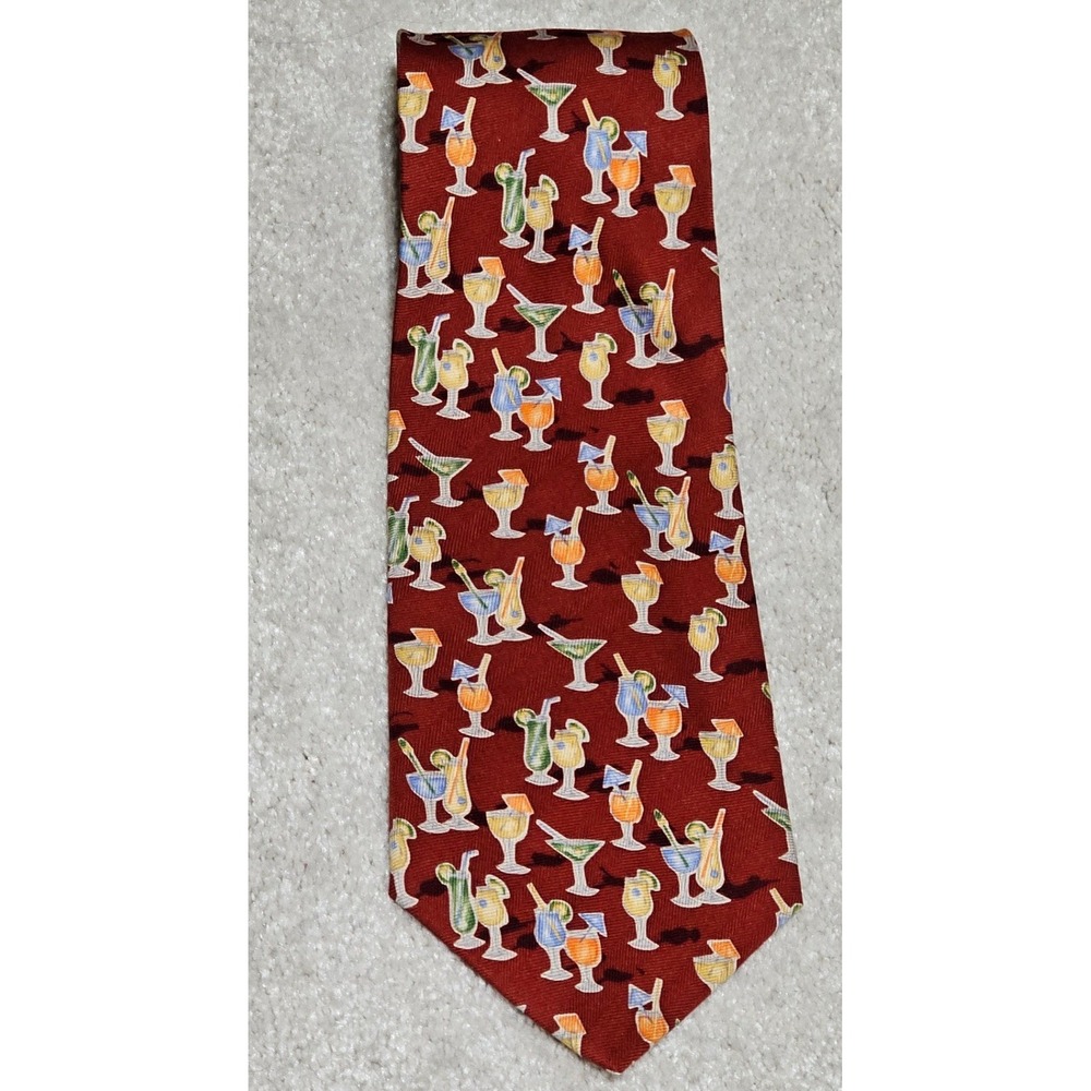 Tommy Bahama Mens Silk Cocktail Drink Print Necktie Burgundy - Picture 7 of 8